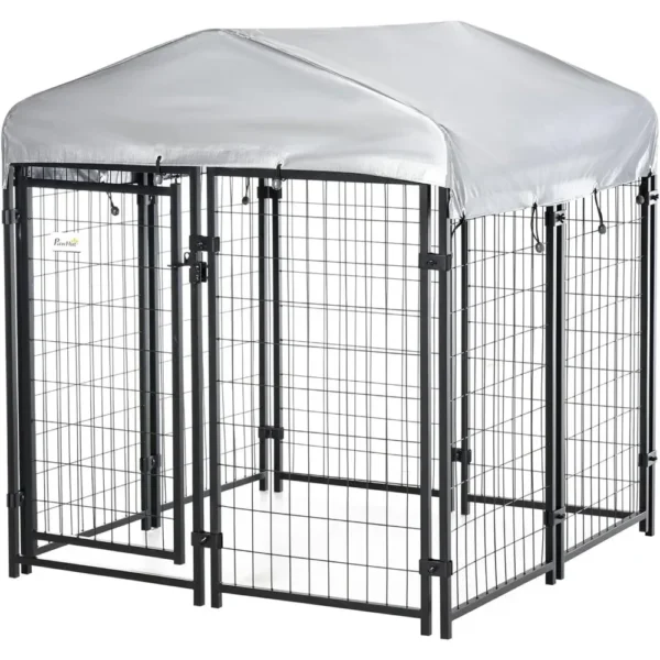 PawHut 4' X 4' X 4.5' Dog Playpen Outdoor, Dog Kennel Dog Exercise Pen with Lockable Door, Water-Resistant Canopy