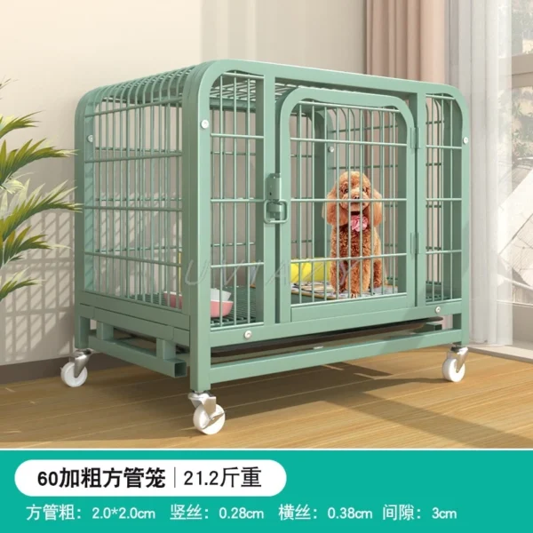 Square Tube Dog Crate Puppy House Indoor Cages With Toilet,Bottom Tray,Double Door,Universal Wheel,Bold And Thick Pets Iron Cage - Image 5