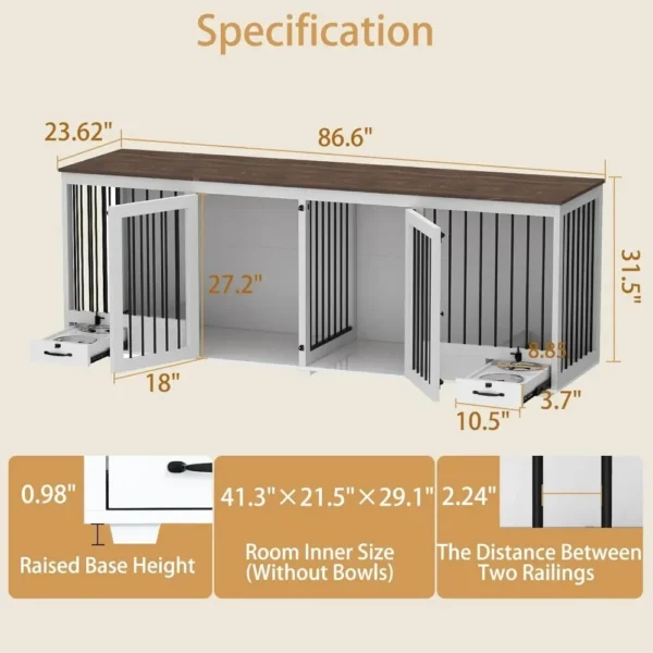 Dog Crate, Heavy Duty Kennel with Pet Bowl Drawers & Divider, Indoor Furniture Style Pet Kennel for Large Medium Dogs, Dog Crate - Image 2