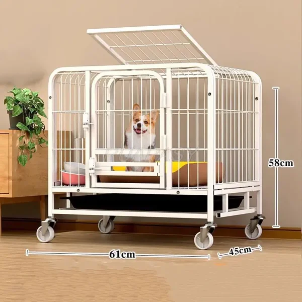 Movable Metal Dog Crate Furniture with Door Pet Cages House with Leak-Proof Pan Removable Tray Floor Protecting Wheel Indoor Use - Image 3