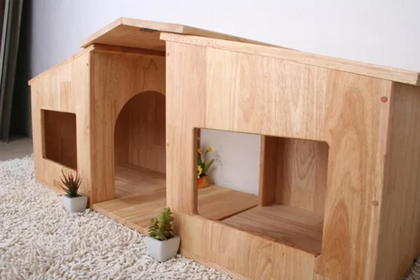 Double dogs bed environmentally friendly wooden kennel furniture pet houses indoor dog house - Image 2