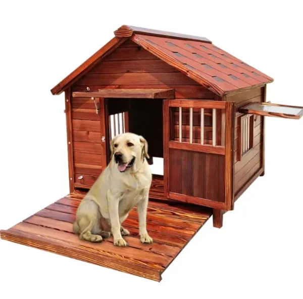 Rainproof Outdoor Carbonized Solid Wood Dog House, Large Dog Cage In Courtyard Enclosure, Waterproof Wooden Kennel - Image 2