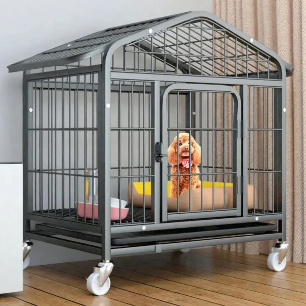 White/Black [Roof] Dog Cage Pet Cage with Toilet Iron Cage Kennel