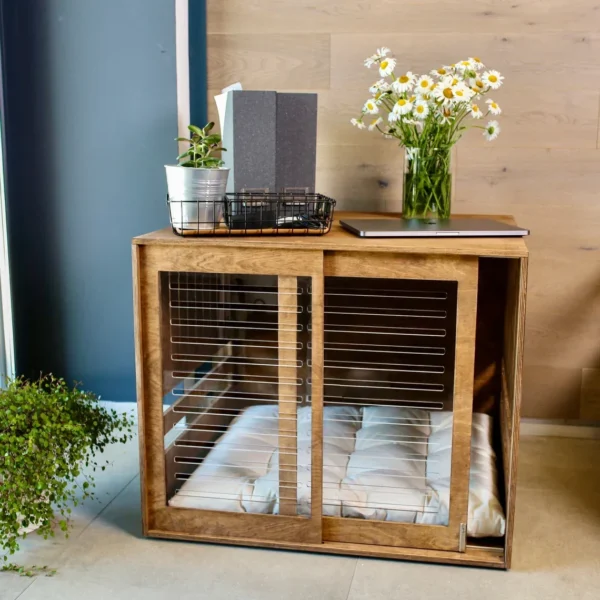 Modern Wooden dog crate with acrylic front panel and door with a latch wooden dog crate furniture - Image 4