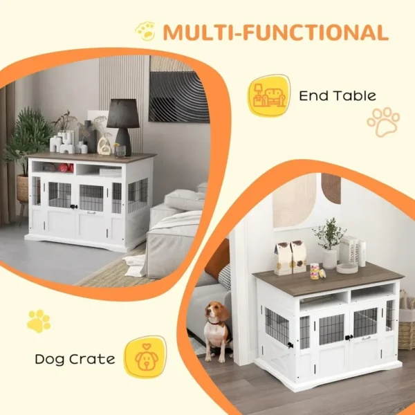 Dog Crate, Side End Table with Storage Modern Wooden Dog Kennel Furniture with Double Doors for Small and Medium Pet, Dog Crate - Image 3