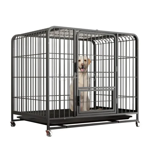 Metal Movable Dog Crate For Pet Dog Cage Include Leak-Proof Pan Indoor Use Dog House With Toilet Removable Tray Exercise Crate - Image 4