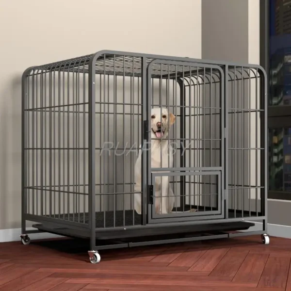 Metal Movable Dog Crate For Pet Dog Cage Include Leak-Proof Pan Indoor Use Dog House With Toilet Removable Tray Exercise Crate