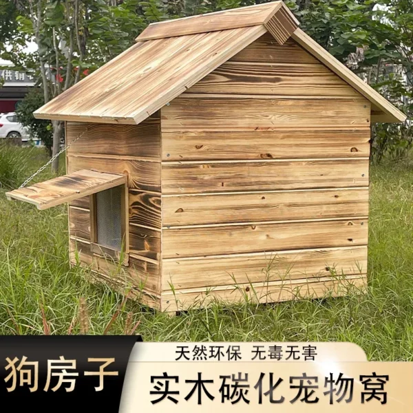 Carbonized wood pet nest four seasons universal outdoor dog house small medium dog wooden villa manufacturer large kennel - Image 3