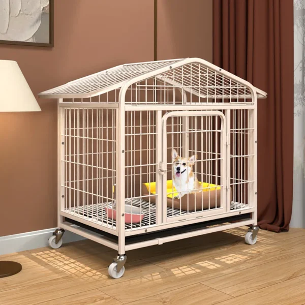 White/Black [Roof] Dog Cage Pet Cage with Toilet Iron Cage Kennel - Image 5