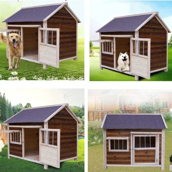 Wooden House Large Outside Big Insulated Kennel Heavy Duty Weatherproof Wood Dog Cage Crate House for Outdoor with Food Feeder - Image 3