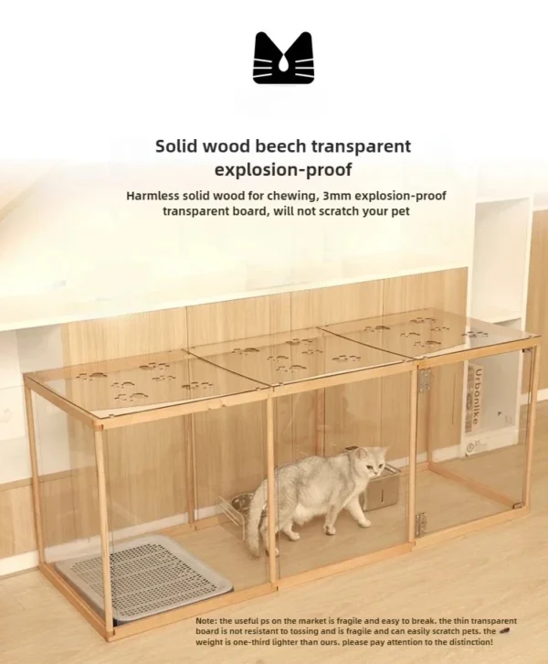 Solid Wooden Dog Pen with Roof Small Pet Dog Transparent Acrylic Fence Cage Covered Isolation Rabbit Cage - Image 5