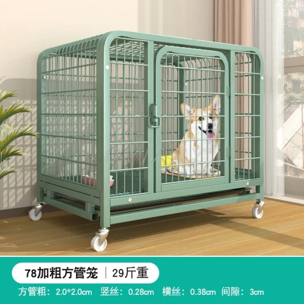 Square Tube Dog Crate Puppy House Indoor Cages With Toilet,Bottom Tray,Double Door,Universal Wheel,Bold And Thick Pets Iron Cage - Image 6