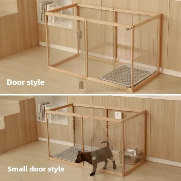 Solid Wooden Dog Pen with Roof Small Pet Dog Transparent Acrylic Fence Cage Covered Isolation Rabbit Cage - Image 2