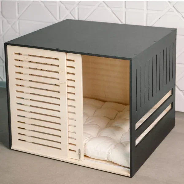 Modern Wooden dog crate with acrylic front panel and door with a latch wooden dog crate furniture