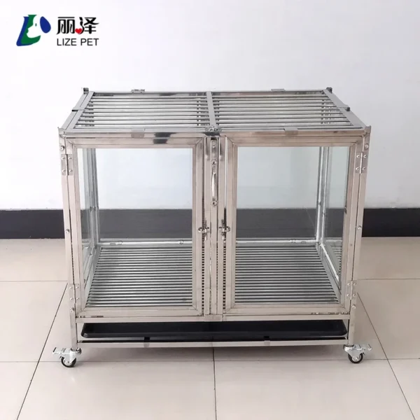 Lize Glass Dog Display Cage Folding Pet Carrier for Sale Pet Stainless Steel Silver Carton Box Animal Galvanized Iron Breathable - Image 3