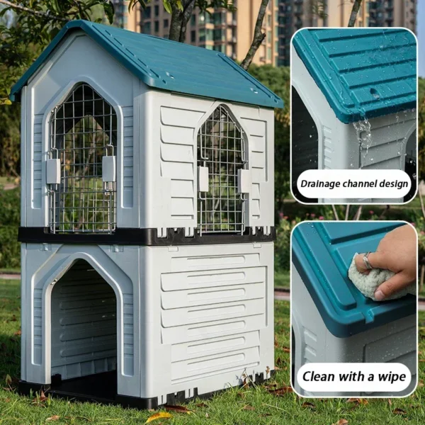 Outdoor Dog Houses Rainproof Large Dog Kennels Stairs Waterproof Coop Dogs Cage Outside Puppy Houses Double Layered Door Pet - Image 2