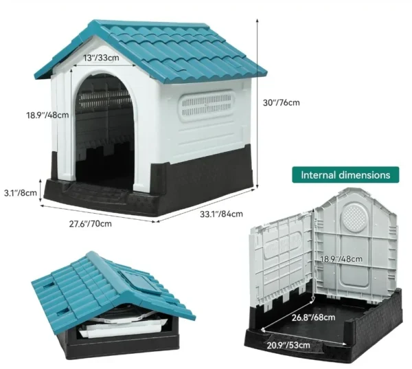 Folding large dog house outdoor plastic dog house with adjustable skylight and elevated base for small to medium sized dogs - Image 2