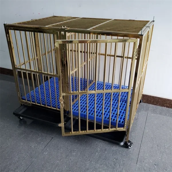 Single layer double gold heavy duty luxury door dog cage steel collapsible large transport dog cage - Image 2