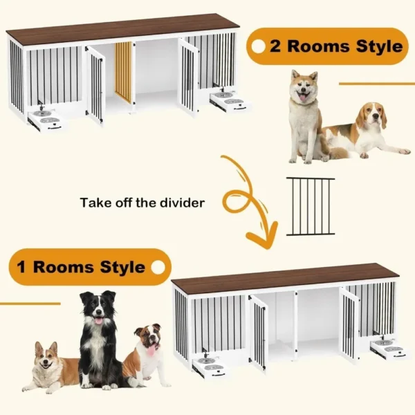 Dog Crate, Heavy Duty Kennel with Pet Bowl Drawers & Divider, Indoor Furniture Style Pet Kennel for Large Medium Dogs, Dog Crate - Image 3