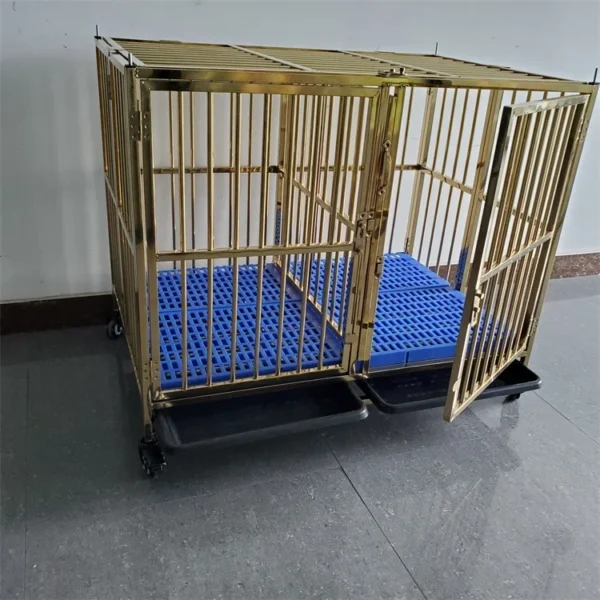 Single layer double gold heavy duty luxury door dog cage steel collapsible large transport dog cage - Image 3