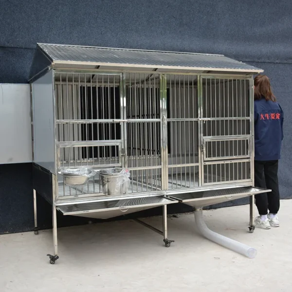 Factory Price Heavy Duty Metal Dog Kennel Cage Stainless Steel Dog House with Feeding Bowl & Pull Out Tray Dog Kennels - Image 3