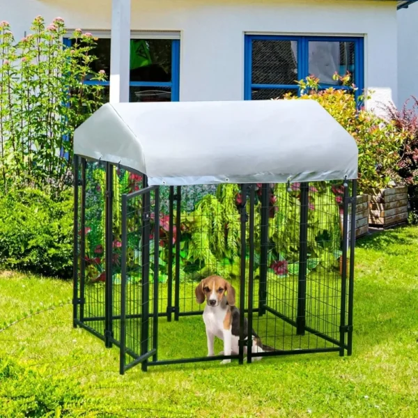 PawHut 4' X 4' X 4.5' Dog Playpen Outdoor, Dog Kennel Dog Exercise Pen with Lockable Door, Water-Resistant Canopy - Image 2