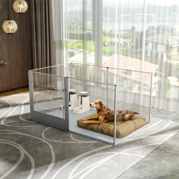 6 Panels Large Acrylic Dog Playpen Fence for Indoor Heavy Duty Pet Kennels Crate Whelping Box with Waterproof Mat - Image 6