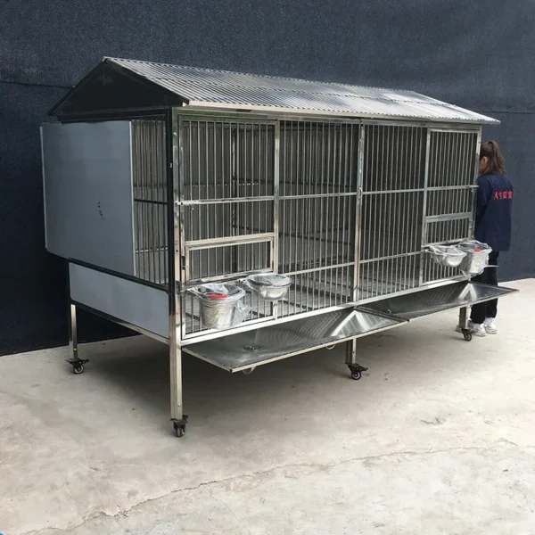 Factory Price Heavy Duty Metal Dog Kennel Cage Stainless Steel Dog House with Feeding Bowl & Pull Out Tray Dog Kennels