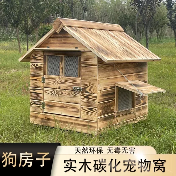 Carbonized wood pet nest four seasons universal outdoor dog house small medium dog wooden villa manufacturer large kennel - Image 4