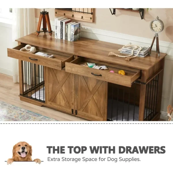 Extra Large Furniture Style Double Dog Crates for Large Breeds, Wooden Dog Kennel Furniture with Drawers - Image 3