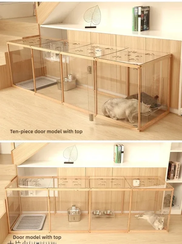 Solid Wooden Dog Pen with Roof Small Pet Dog Transparent Acrylic Fence Cage Covered Isolation Rabbit Cage - Image 4