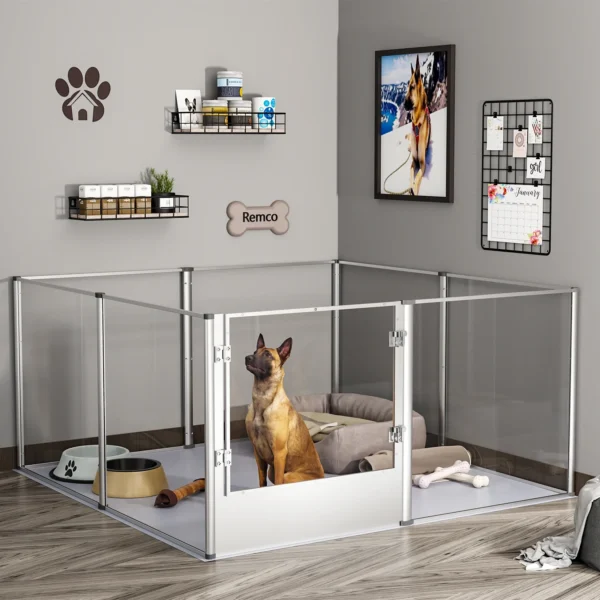 8 Panels Dog Playpen Fence for Indoor 52 in Heavy Duty Clear Acrylic Whelping Box Kennels with Waterproof Pad and Steel Lock - Image 3