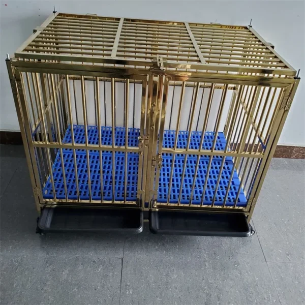 Single layer double gold heavy duty luxury door dog cage steel collapsible large transport dog cage