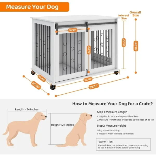 Dog Crate, End Table with Wheels and Flip Top Plate Dog House with Detachable Divider and Sliding Barn Door, Dog Crate - Image 2