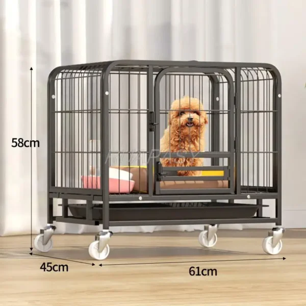 Movable Metal Dog Crate Furniture with Door Pet Cages House with Leak-Proof Pan Removable Tray Floor Protecting Wheel Indoor Use