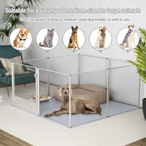 8 Panels Dog Playpen Fence for Indoor 52 in Heavy Duty Clear Acrylic Whelping Box Kennels with Waterproof Pad and Steel Lock - Image 4