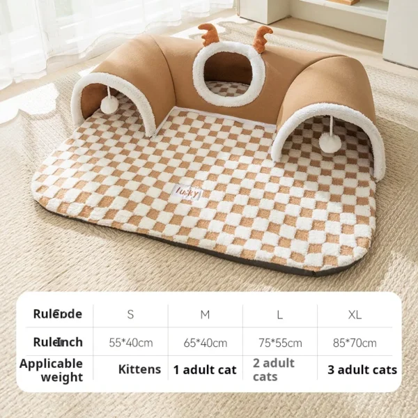 Winter Indoor Warm Plush Cat Bed with Reindeer Appearance Hide and Seek Cat Tunnel Play and Sleep Integrated Cat House Pet Nest - Image 5