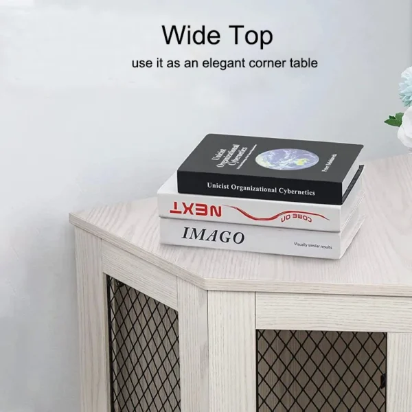 Corner Side Table with Dog Crate Wooden Kennel House with Mesh For Large/Medium/Small Indoor Use - Image 5