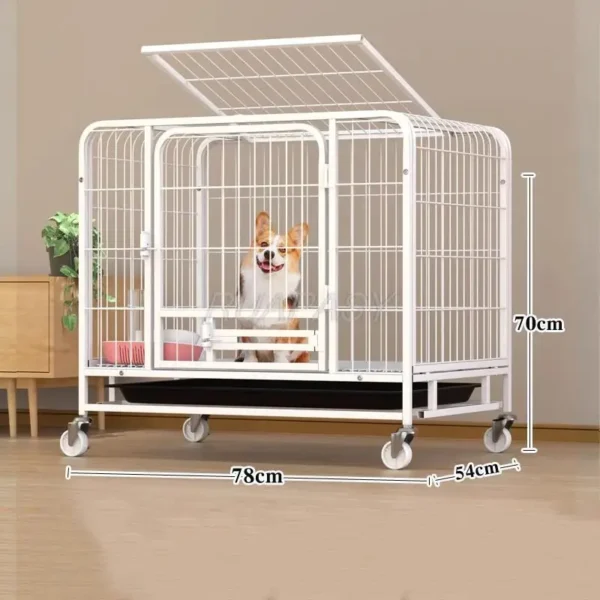 Movable Metal Dog Crate Furniture with Door Pet Cages House with Leak-Proof Pan Removable Tray Floor Protecting Wheel Indoor Use - Image 4