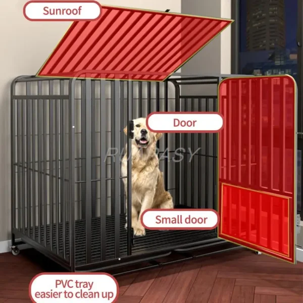 Metal Movable Dog Crate For Pet Dog Cage Include Leak-Proof Pan Indoor Use Dog House With Toilet Removable Tray Exercise Crate - Image 2