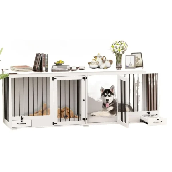 Dog Crate, Heavy Duty Kennel with Pet Bowl Drawers & Divider, Indoor Furniture Style Pet Kennel for Large Medium Dogs, Dog Crate - Image 6