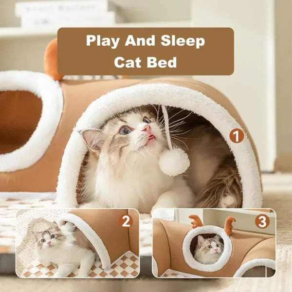 Winter Indoor Warm Plush Cat Bed with Reindeer Appearance Hide and Seek Cat Tunnel Play and Sleep Integrated Cat House Pet Nest - Image 2