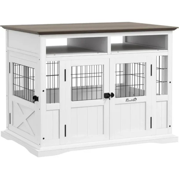 Dog Crate, Side End Table with Storage Modern Wooden Dog Kennel Furniture with Double Doors for Small and Medium Pet, Dog Crate - Image 6