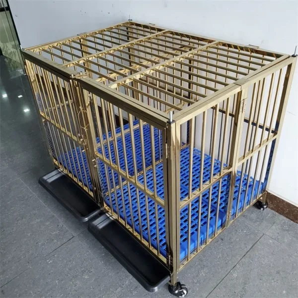 Single layer double gold heavy duty luxury door dog cage steel collapsible large transport dog cage - Image 4