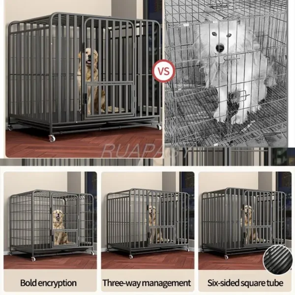 Metal Movable Dog Crate For Pet Dog Cage Include Leak-Proof Pan Indoor Use Dog House With Toilet Removable Tray Exercise Crate - Image 5