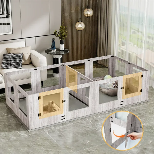 For Tempered Glass Pet Whelping Box with Waterproof Fertility Pad Dog Playpen Exercise Cage for Puppies - Image 7