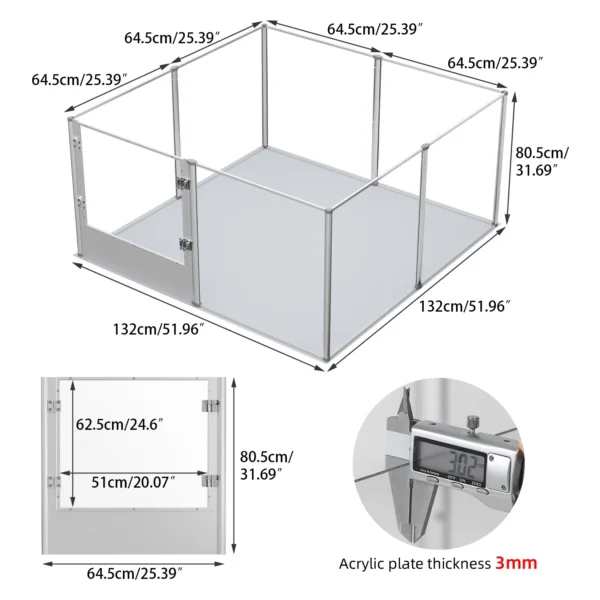 8 Panels Dog Playpen Fence for Indoor 52 in Heavy Duty Clear Acrylic Whelping Box Kennels with Waterproof Pad and Steel Lock - Image 6