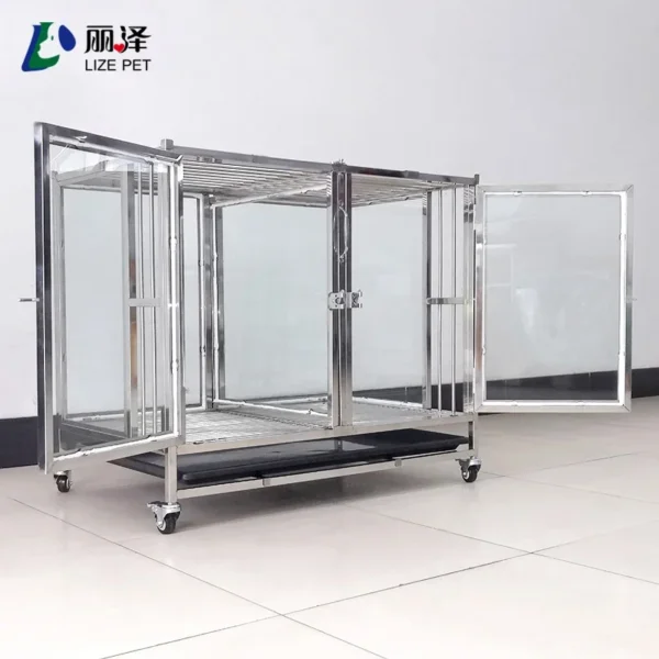 Lize Glass Dog Display Cage Folding Pet Carrier for Sale Pet Stainless Steel Silver Carton Box Animal Galvanized Iron Breathable - Image 6