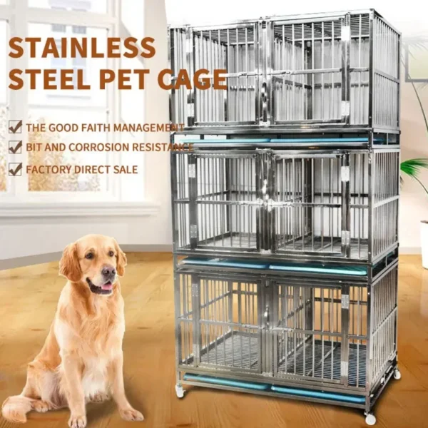 Stainless Steel Dog Cage Multi-layer Cage Boarding Cage For Large, Medium-sized, Dog Kennel Heavy Duty Dog Crate - Image 2