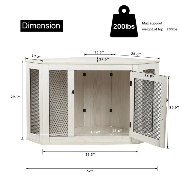 Corner Side Table with Dog Crate Wooden Kennel House with Mesh For Large/Medium/Small Indoor Use - Image 6